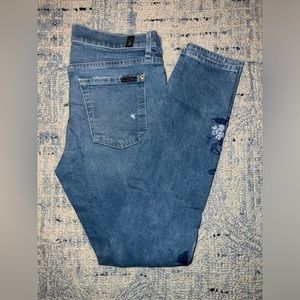 7 For All Mankind distressed embroidered skinny jeans